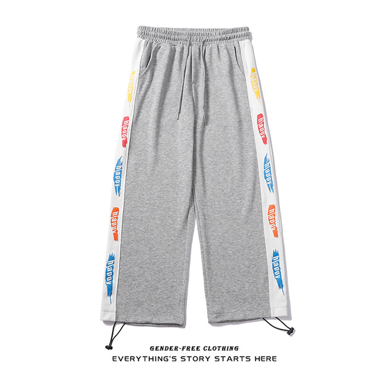 Printed Trousers With Drawstring Trousers For Men - Women Loose Straight-Waist Trousers