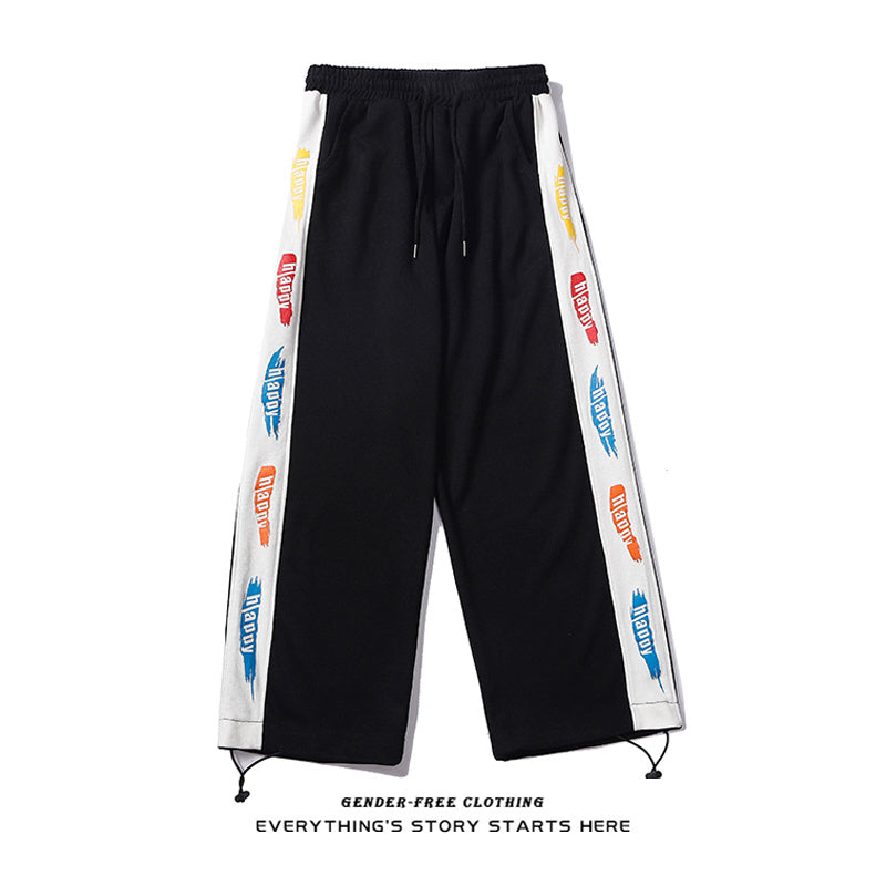 Printed Trousers With Drawstring Trousers For Men - Women Loose Straight-Waist Trousers