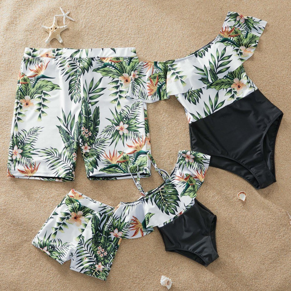 Floral Parent-Child Swimsuits - Baby Boys Girls Men And Women Clothing