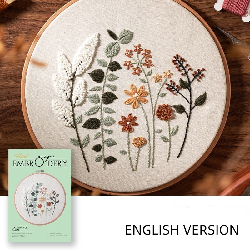 🧵Handmade 3D Embroidery Kit – Elk & Floral Design with Bamboo Hoop (20cm)