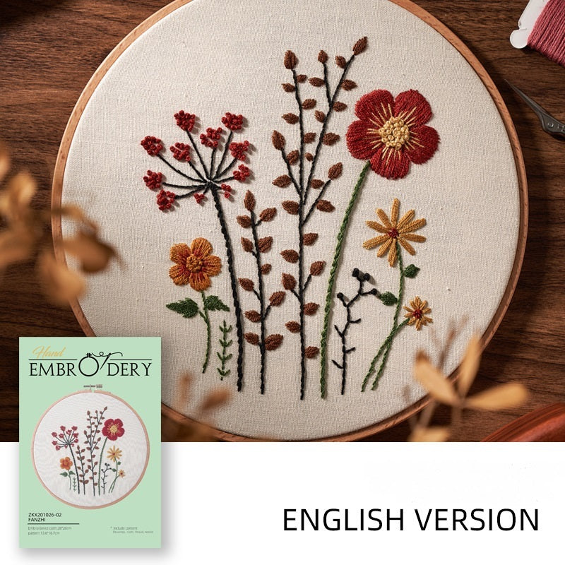 🧵Handmade 3D Embroidery Kit – Elk & Floral Design with Bamboo Hoop (20cm)