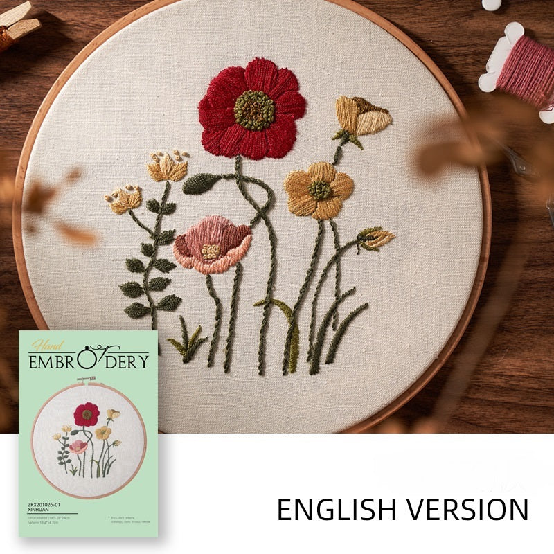 🧵Handmade 3D Embroidery Kit – Elk & Floral Design with Bamboo Hoop (20cm)