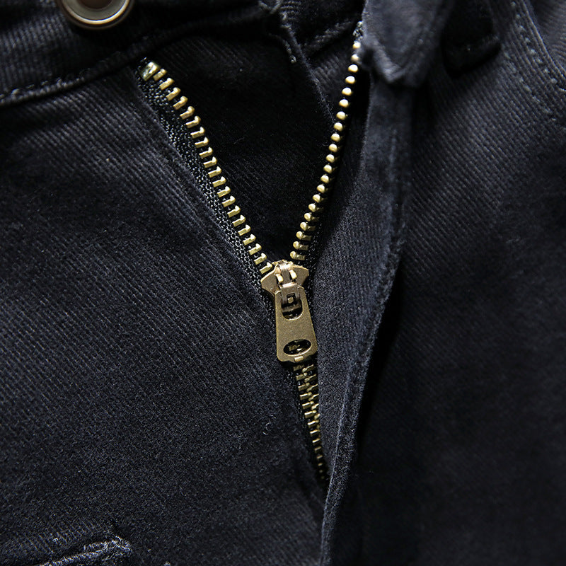 Pure Black Ripped Stretch Jeans for Men - Black Jeans for Men