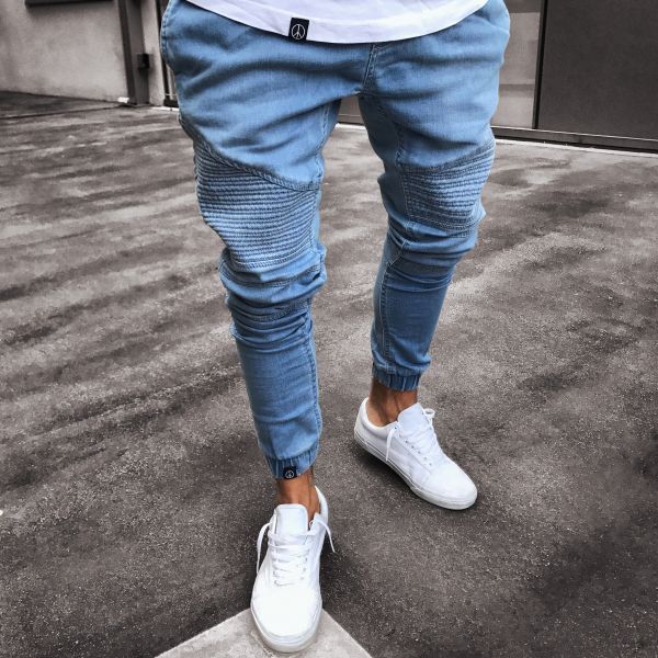 Men's Jeans - Men's Explosive Fashion Light Blue Skinny Jeans