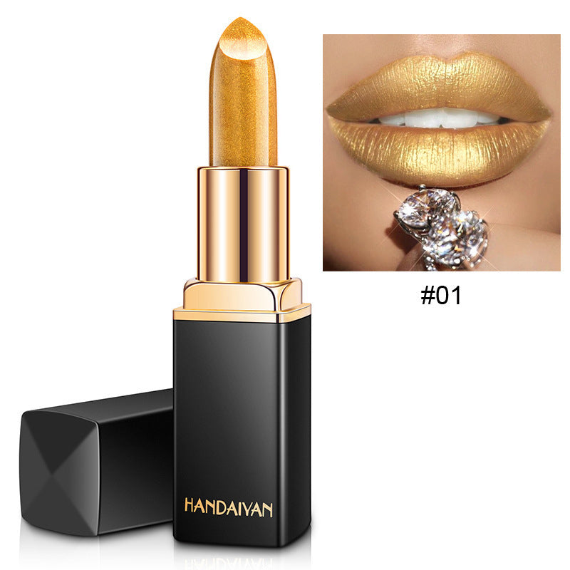 Shiny Metallic Lipstick - Pearlescent Color Temperature Change Lipstick Gilt Lipstick
