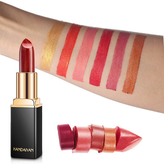 Shiny Metallic Lipstick - Pearlescent Color Temperature Change Lipstick Gilt Lipstick