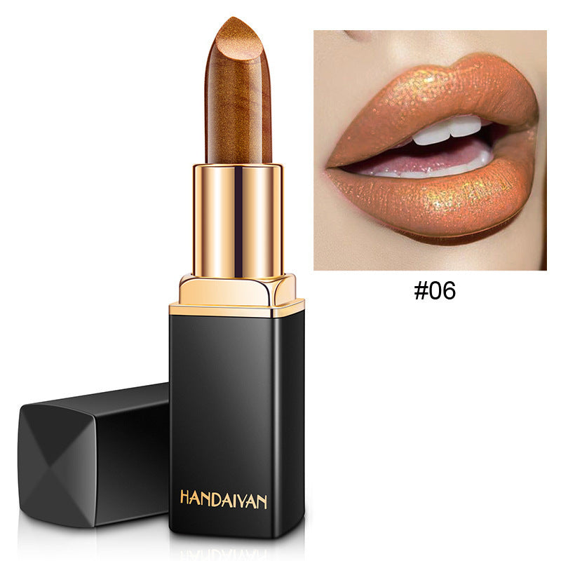 Shiny Metallic Lipstick - Pearlescent Color Temperature Change Lipstick Gilt Lipstick