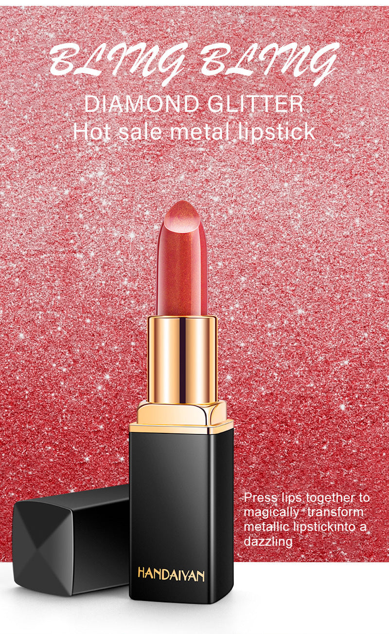 Shiny Metallic Lipstick - Pearlescent Color Temperature Change Lipstick Gilt Lipstick