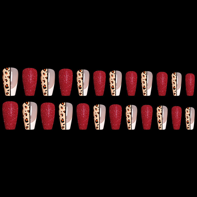 Bold Red Leopard Print Ballet False Nails – Fierce & Fashion-Forward!  Red Color Leopard Print Ballet False Nails - JumoShop