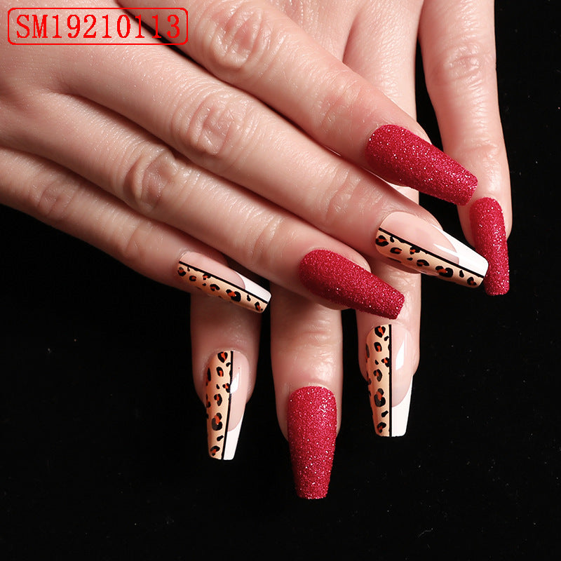 Bold Red Leopard Print Ballet False Nails – Fierce & Fashion-Forward!  Red Color Leopard Print Ballet False Nails - JumoShop