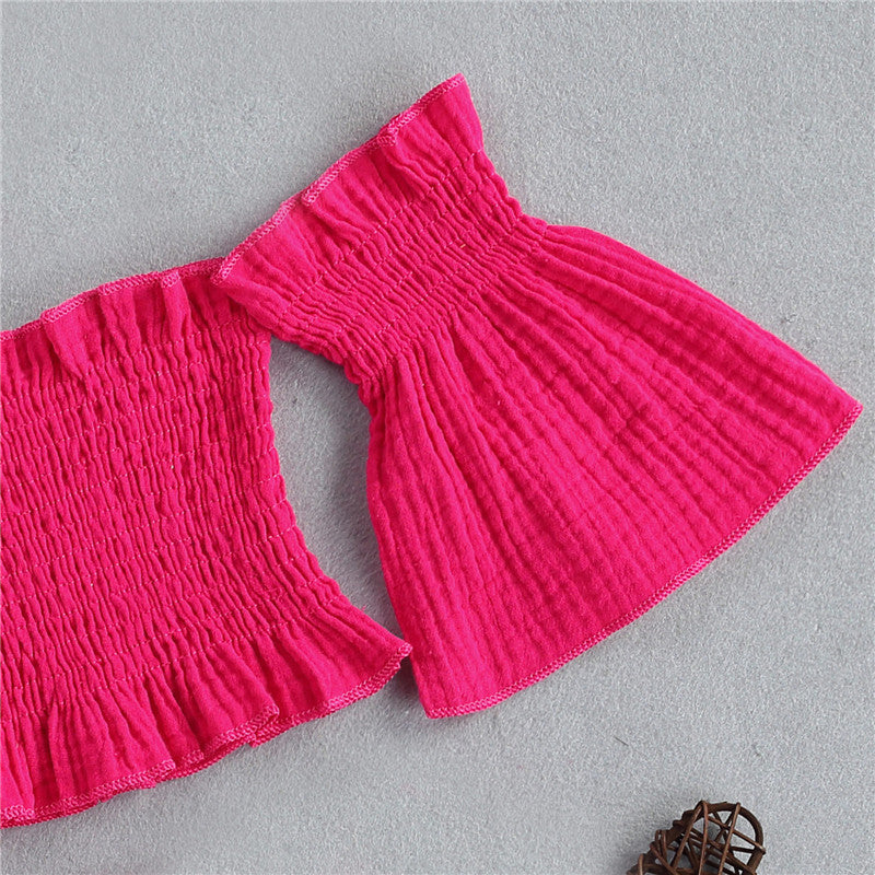 3-Piece Baby Girl Off-Shoulder Summer Outfit Set – Top, Shorts & Headband