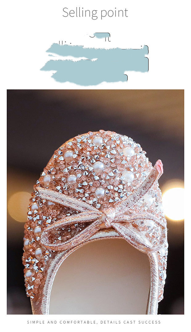 Flashy Crystal Leather Shoes with Pearls