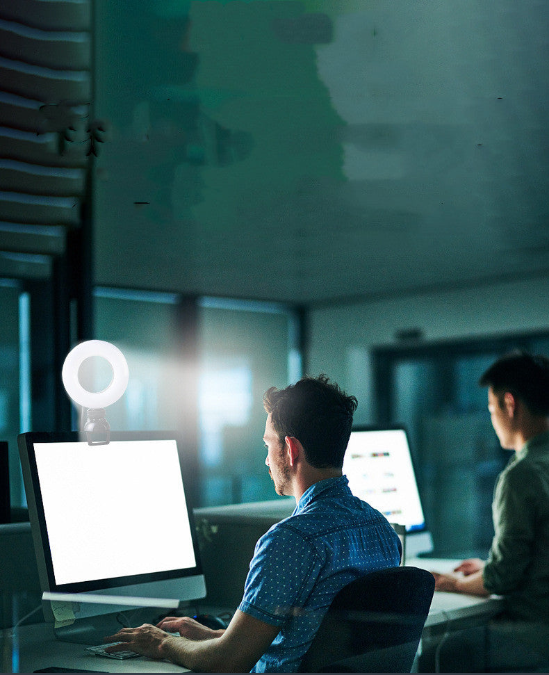 LED Selfie Light - Video Conference 4 Inch Fill Light Computer Live Ring Light With Phone Holder - JumoShop