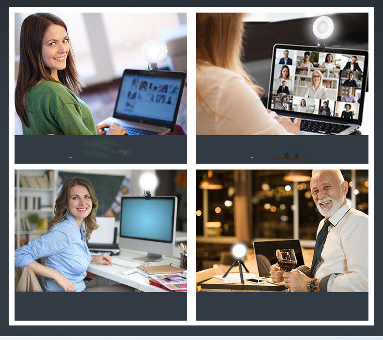 LED Selfie Light - Video Conference 4 Inch Fill Light Computer Live Ring Light With Phone Holder - JumoShop