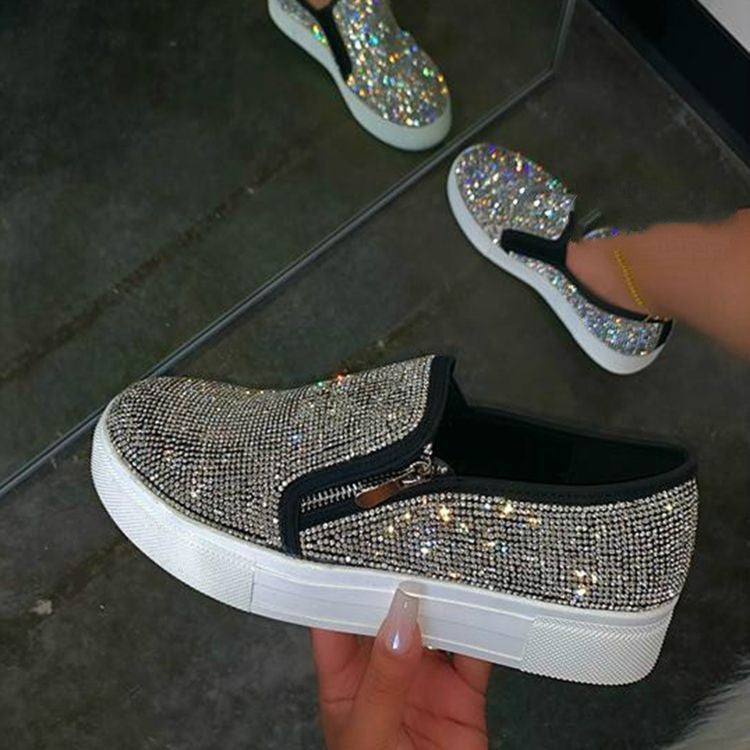 Large Size Rhinestone Flat Casual Single Shoes - One Pedal Lazy Shoes