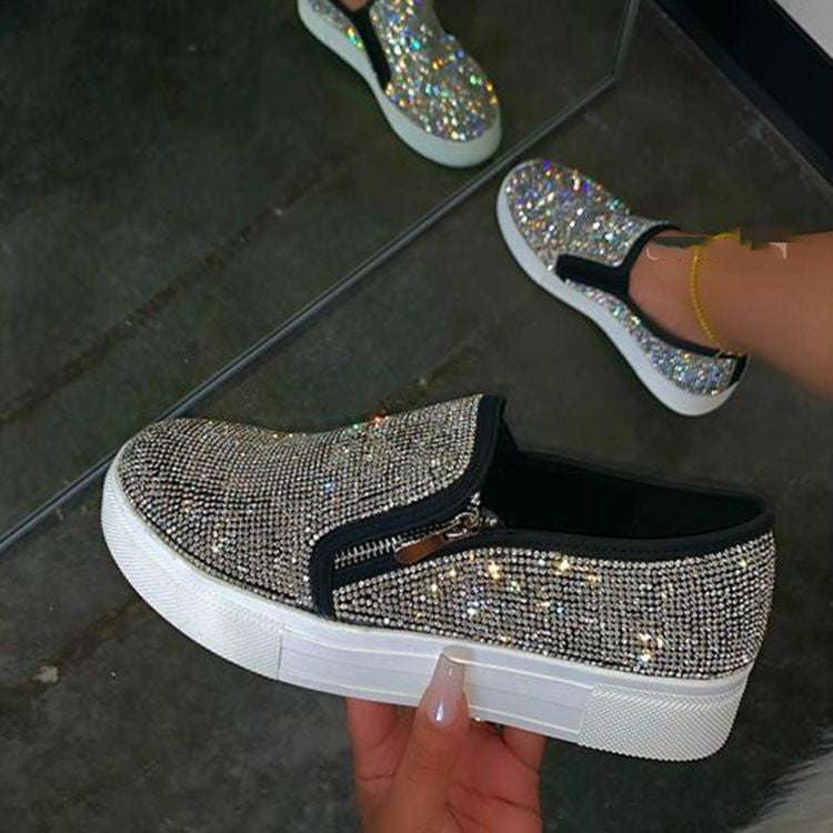 Large Size Rhinestone Flat Casual Single Shoes - One Pedal Lazy Shoes