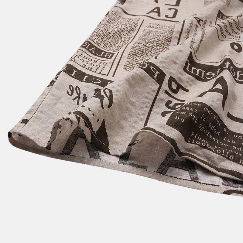 Men Vintage Shirts - Vintage Newspaper Print Hawaiian Shirt