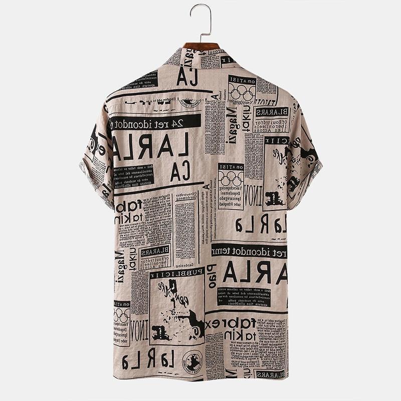Men Vintage Shirts - Vintage Newspaper Print Hawaiian Shirt