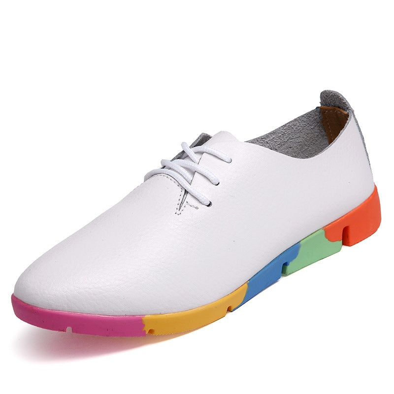 Pointed Shoes - Women's Leather White Shoes, Women's Nurse Shoes