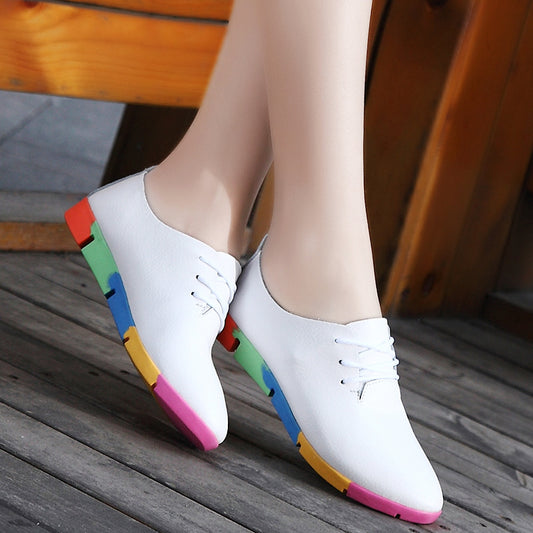 Pointed Shoes - Women's Leather White Shoes, Women's Nurse Shoes