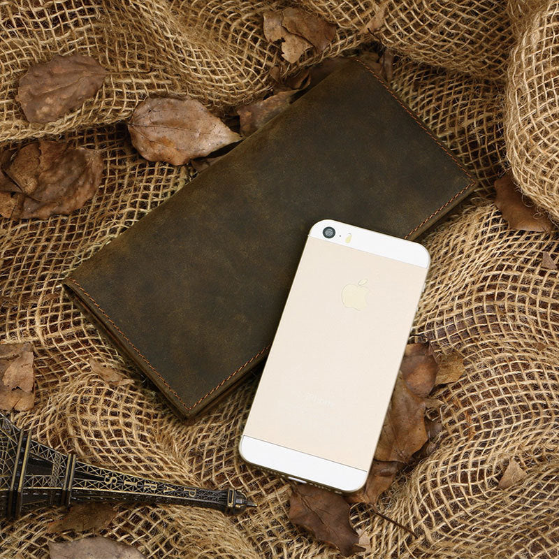 Men's Wallet - Retro Crazy Horse Leather Long Vertical Wallet