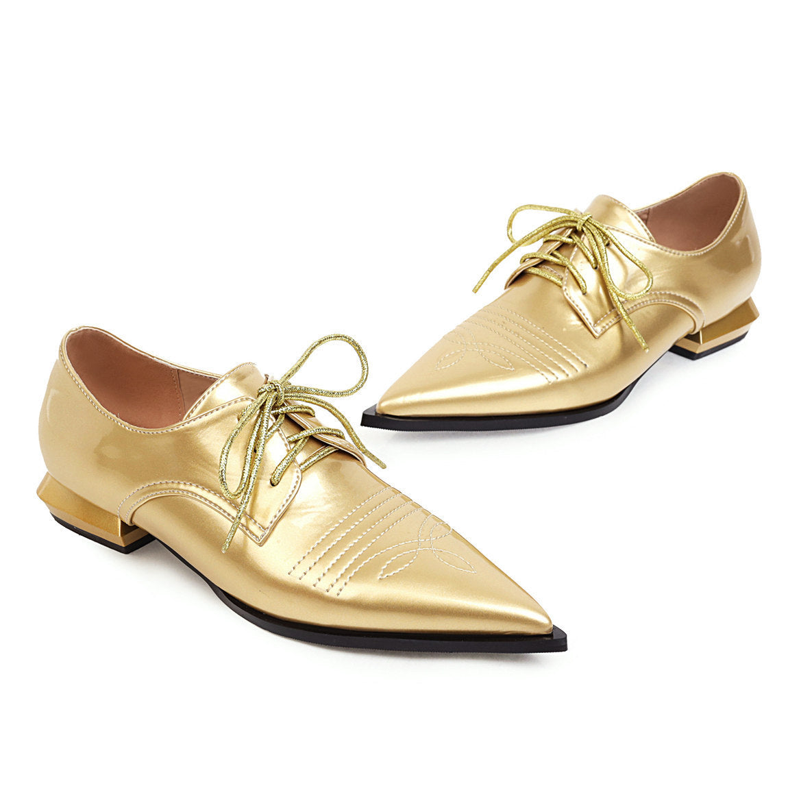 Low-Heeled Women's Shoes--  Fashionable Pointed Toe Front Lace-Up Single Shoe Trend