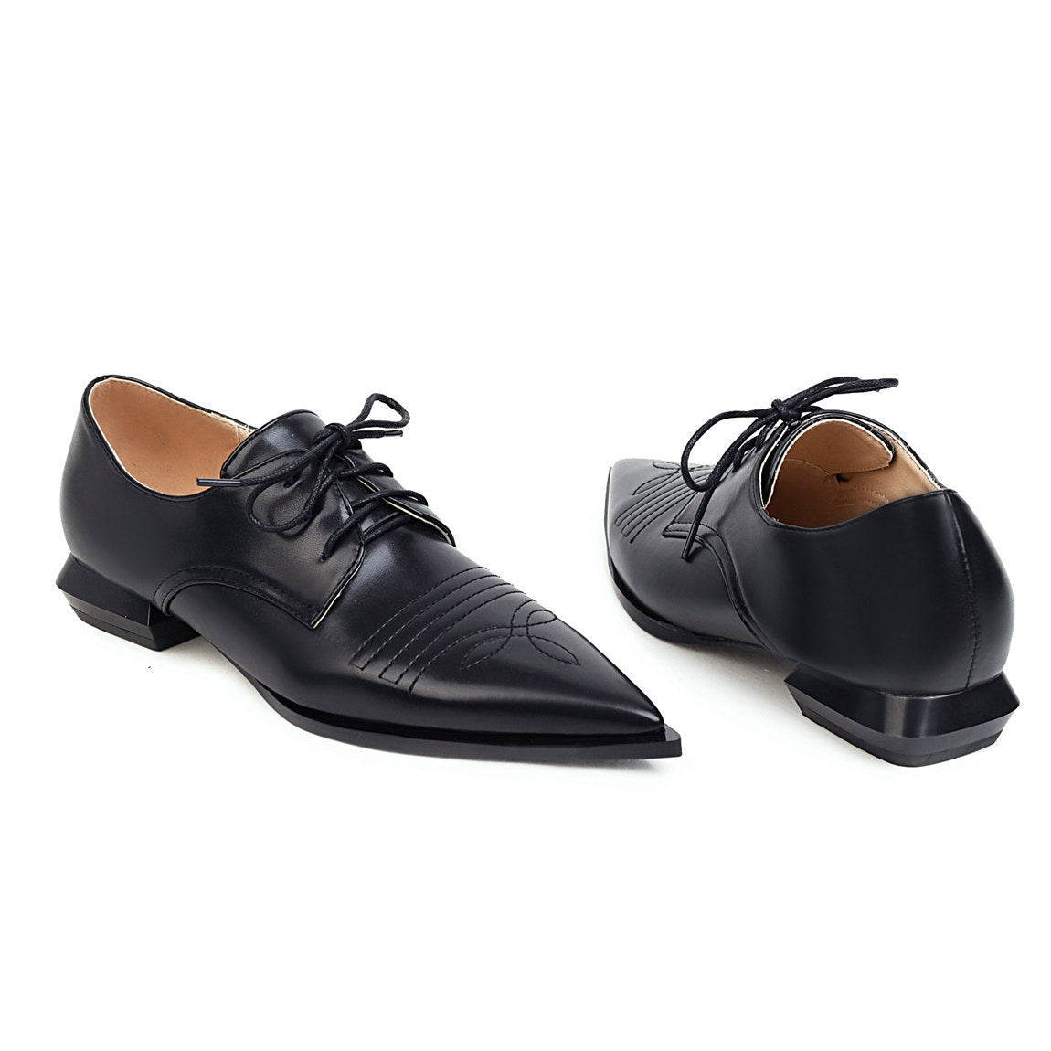 Low-Heeled Women's Shoes--  Fashionable Pointed Toe Front Lace-Up Single Shoe Trend