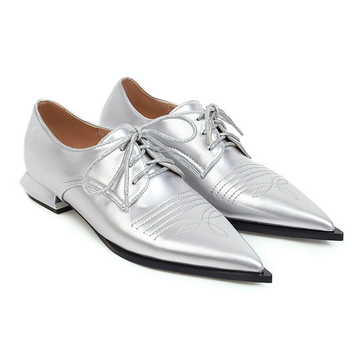 Low-Heeled Women's Shoes--  Fashionable Pointed Toe Front Lace-Up Single Shoe Trend