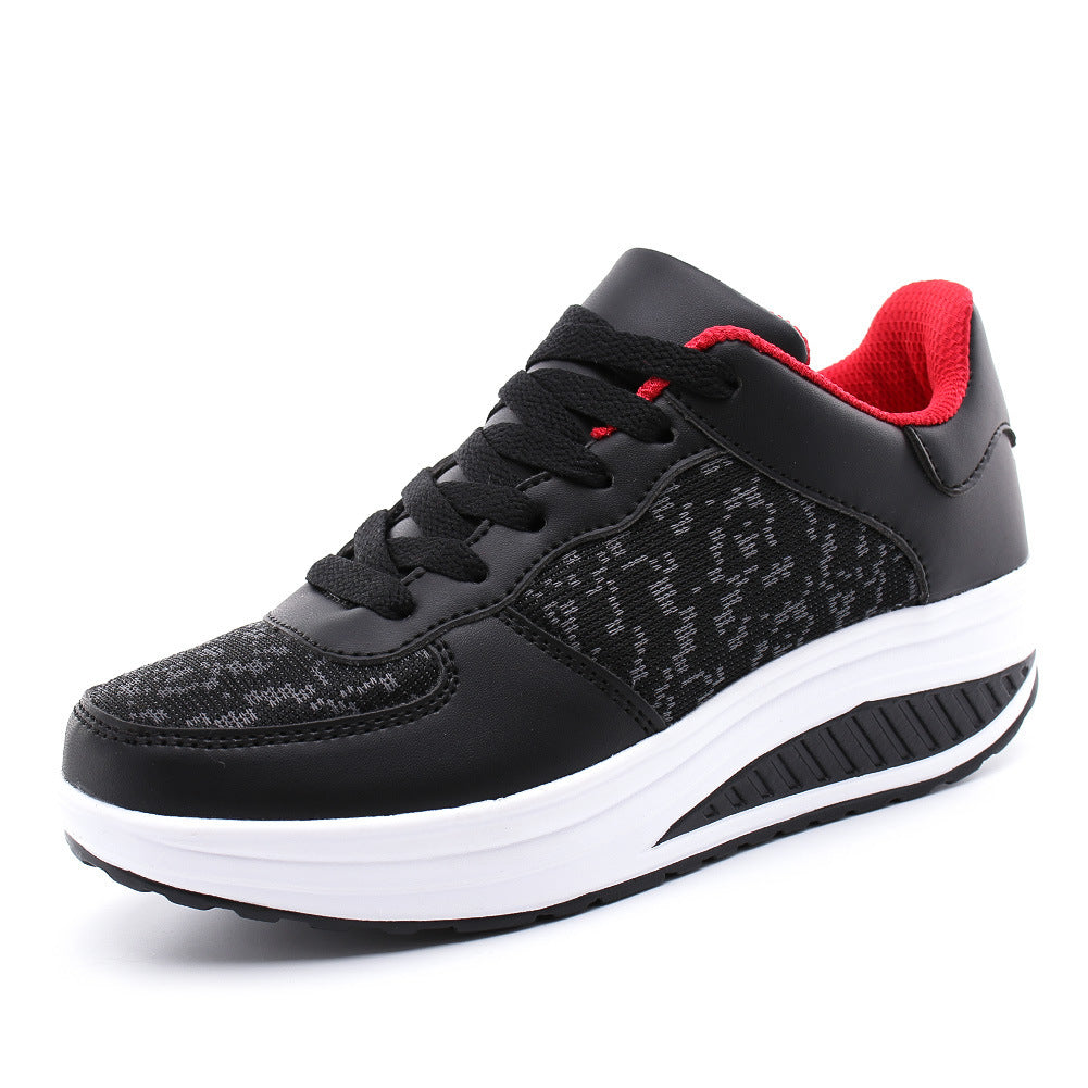 Women's Shoes - Flying Woven Leather Shoes, Sports Platform Shoes, Student Platform Shoes