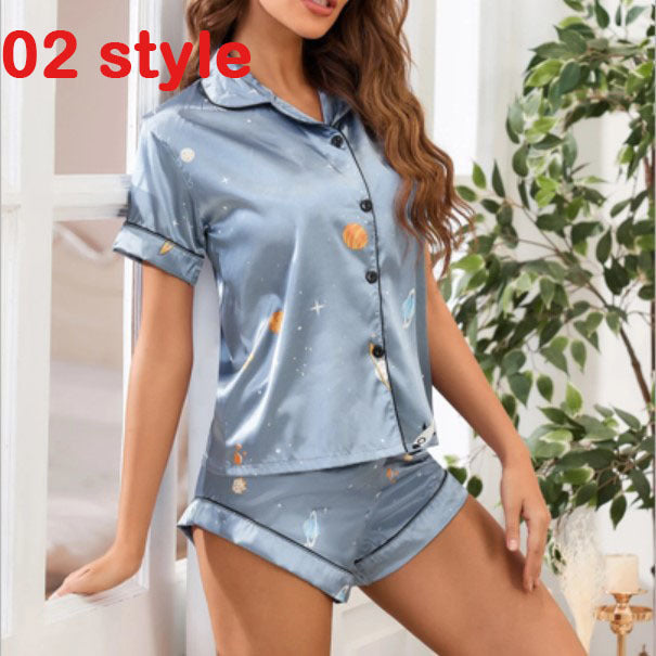 Summer Satin Women Pajamas  - V-Neck Stretch Lingerie Female Sleepwear Casual Shorts Set Loungewear Women