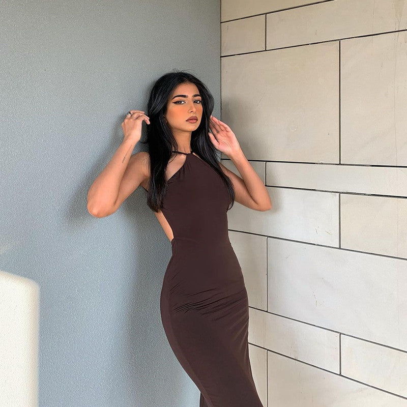 Hot Halter Sleeveless Backless Dress Long Dress