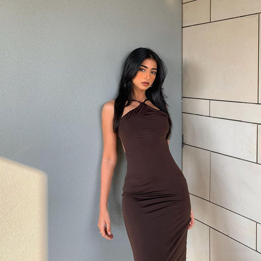 Hot Halter Sleeveless Backless Dress Long Dress