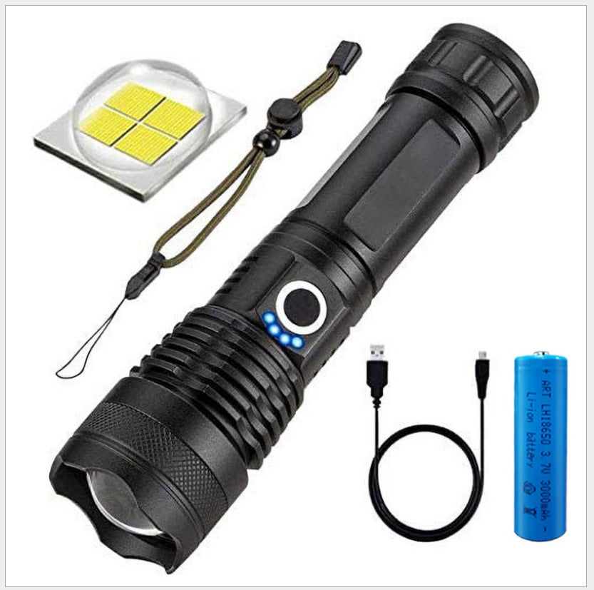 Strong Light Flashlight - Rechargeable, Zoom Power Display, Outdoor Super Bright And Portable