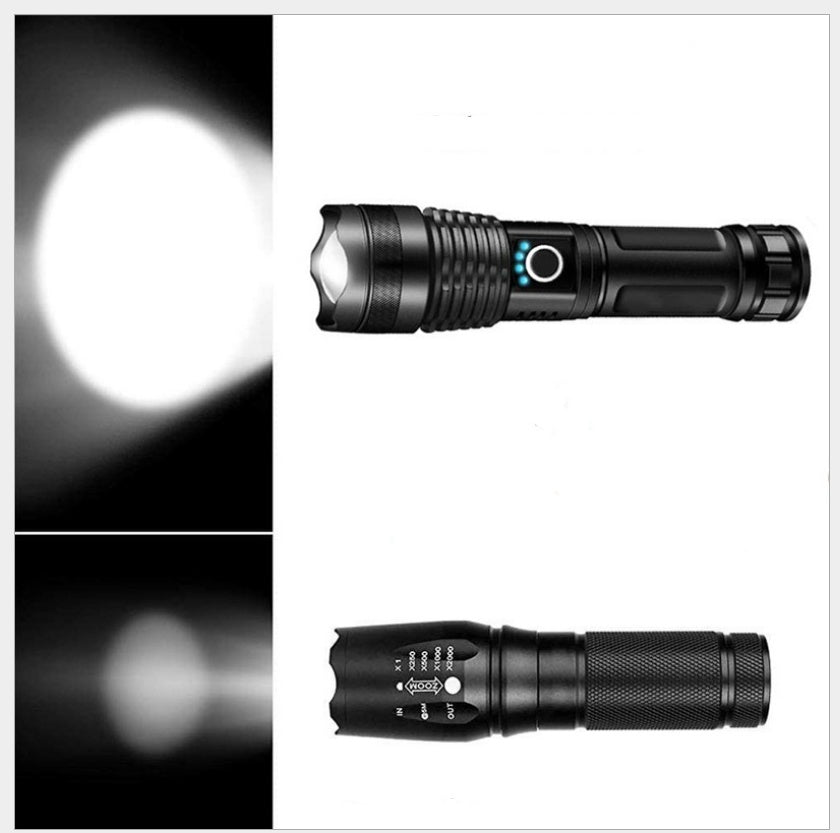 Strong Light Flashlight - Rechargeable, Zoom Power Display, Outdoor Super Bright And Portable