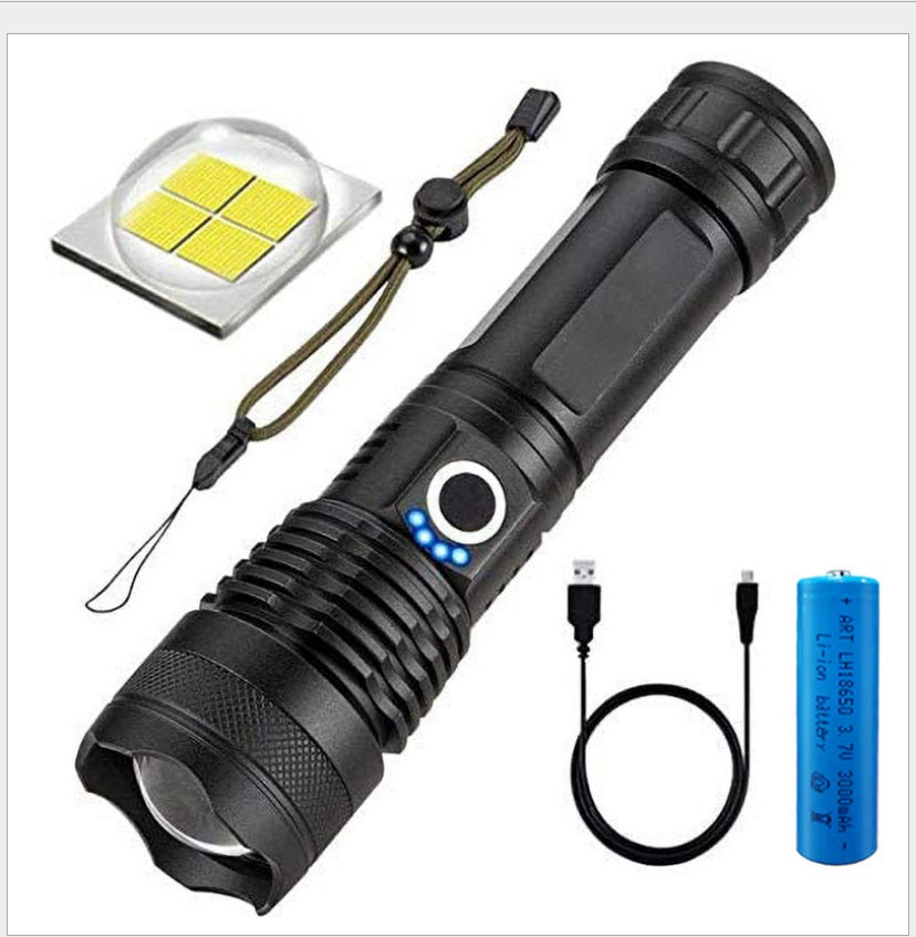 Strong Light Flashlight - Rechargeable, Zoom Power Display, Outdoor Super Bright And Portable