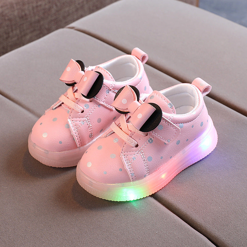 Light-up Girls Bowknot LED Shoes - Breathable Baby Girls Shoes