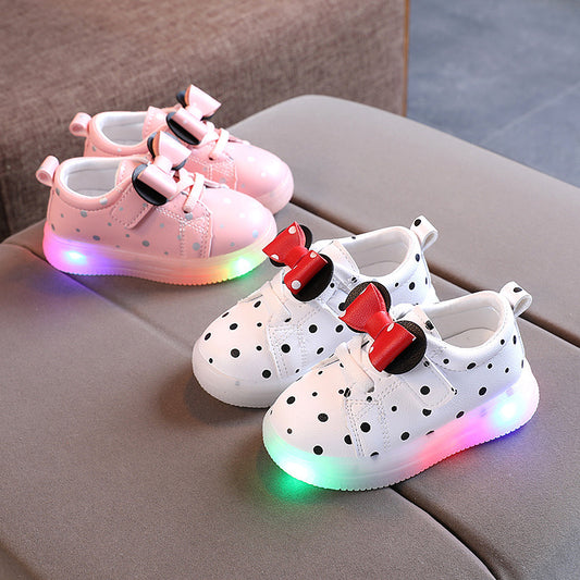 Light-up Girls Bowknot LED Shoes - Breathable Baby Girls Shoes