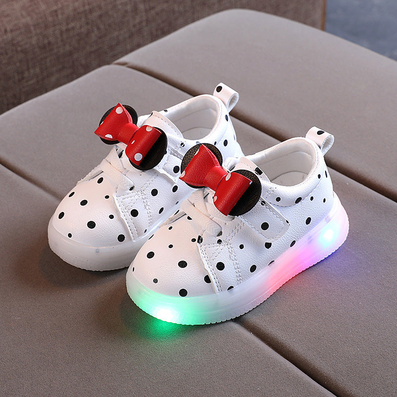 Light-up Girls Bowknot LED Shoes - Breathable Baby Girls Shoes
