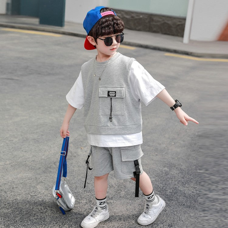 Boys Summer Short-Sleeved Overalls T shirt & Shorts