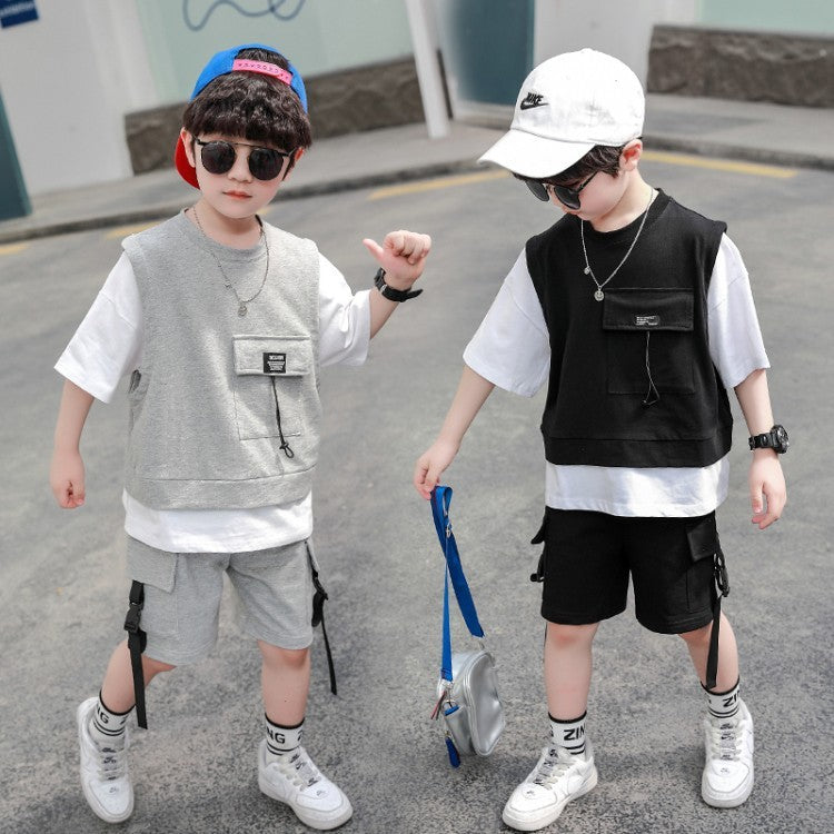 Boys Summer Short-Sleeved Overalls T shirt & Shorts