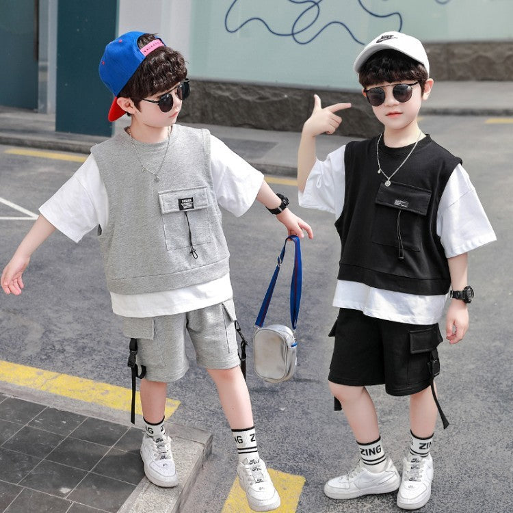 Boys Summer Short-Sleeved Overalls T shirt & Shorts