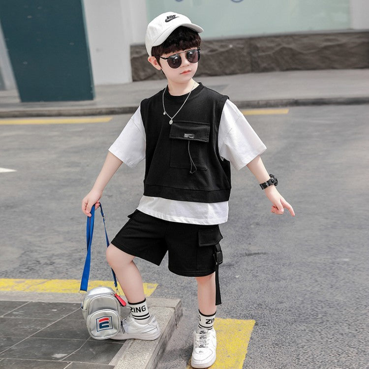 Boys Summer Short-Sleeved Overalls T shirt & Shorts