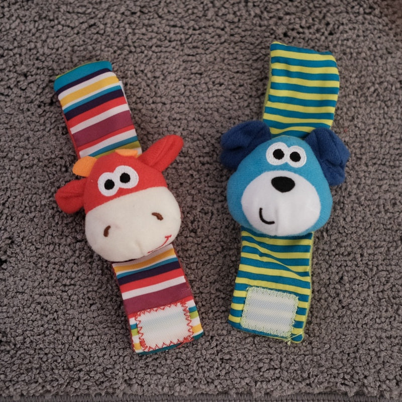 0-12 Months Soft Animal Rattle Baby Wrist Strap & Foot Sock Toy Set – Early Learning Plush Toy
