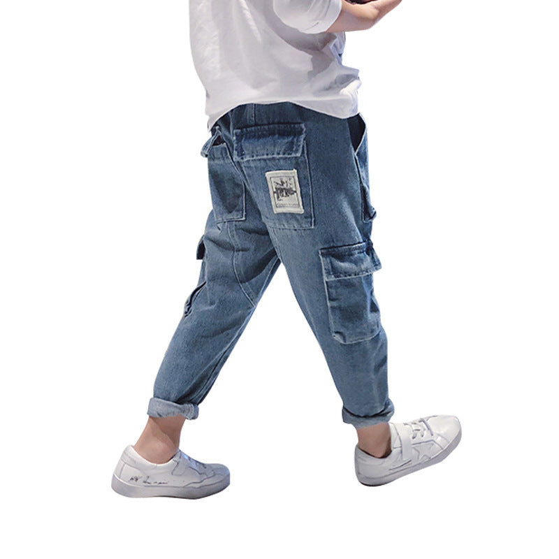 Big Kids Loose Harem Jeans - Big Kids Plus Fleece Padded Overalls