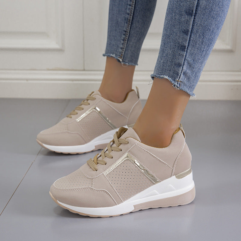 Sneakers Platform Wedge Heel - Casual Shoes Lace-up Mesh Sneakers