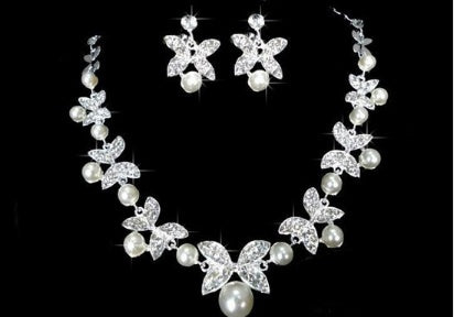Elegant Butterfly Bridal Jewelry Set - Chain Pearl Jewelry / Three Piece Bridal Soft Chain Headdress Bridal Jewelry Set