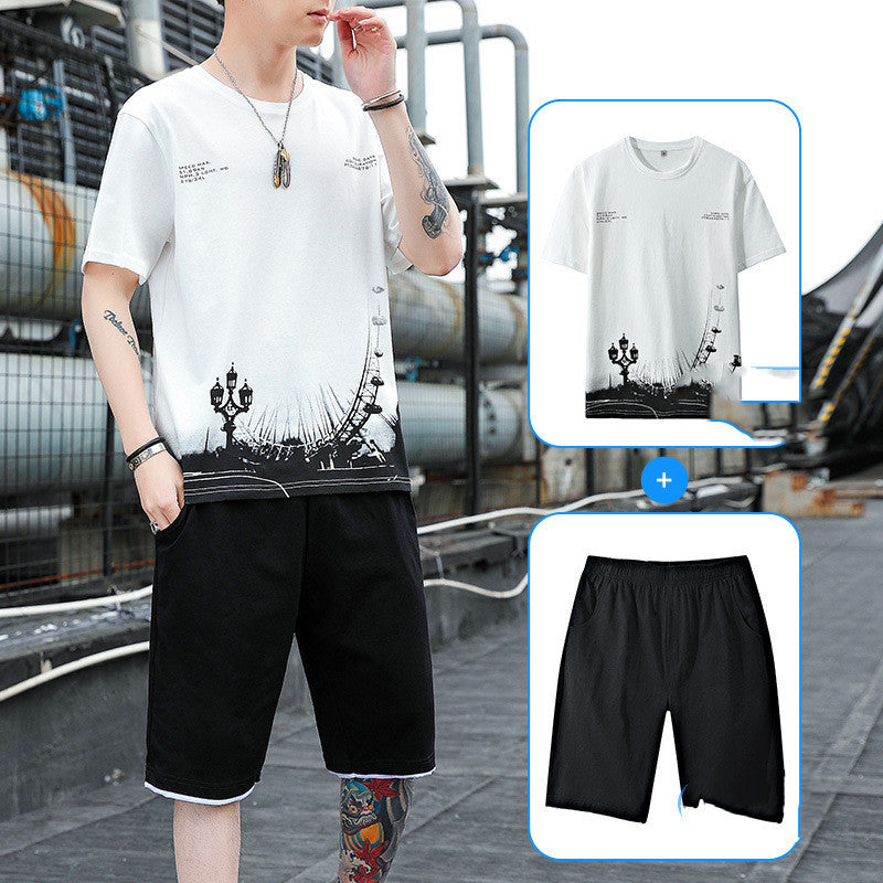 Sports Suit for Men - Men's Summer Cotton Short Sleeve T-Shirt Shorts Men's