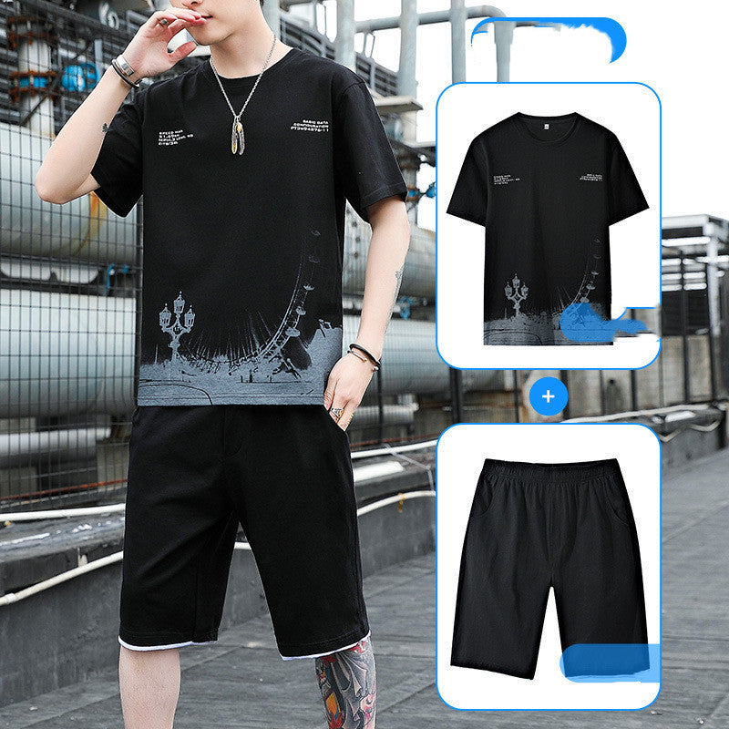Sports Suit for Men - Men's Summer Cotton Short Sleeve T-Shirt Shorts Men's