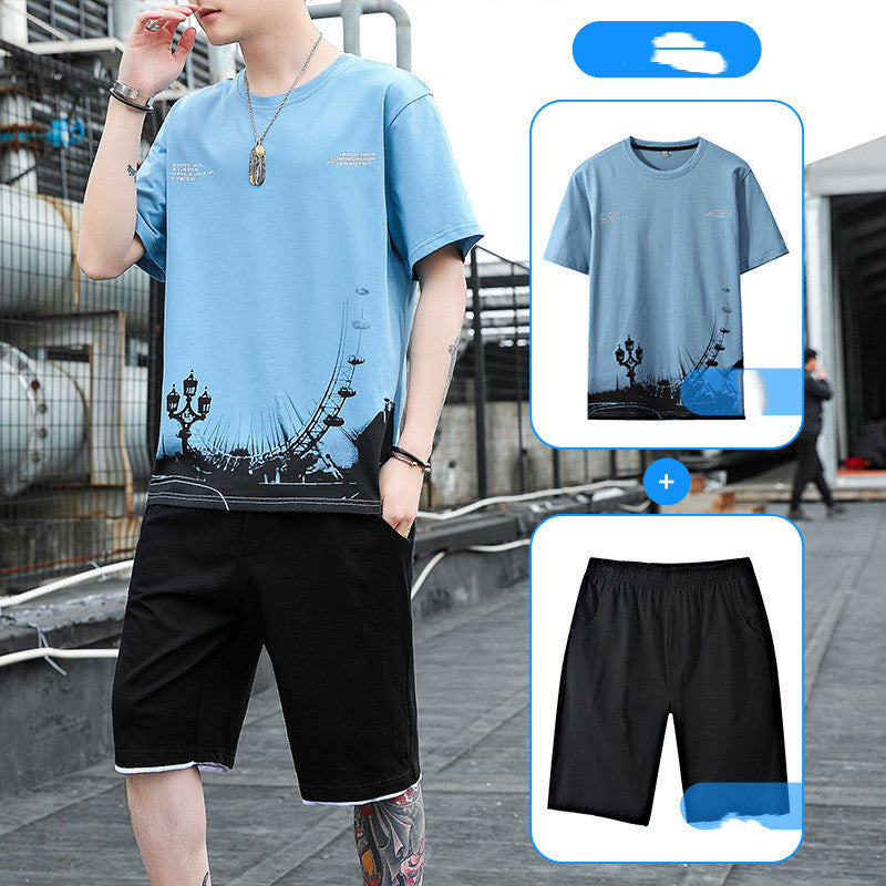 Sports Suit for Men - Men's Summer Cotton Short Sleeve T-Shirt Shorts Men's