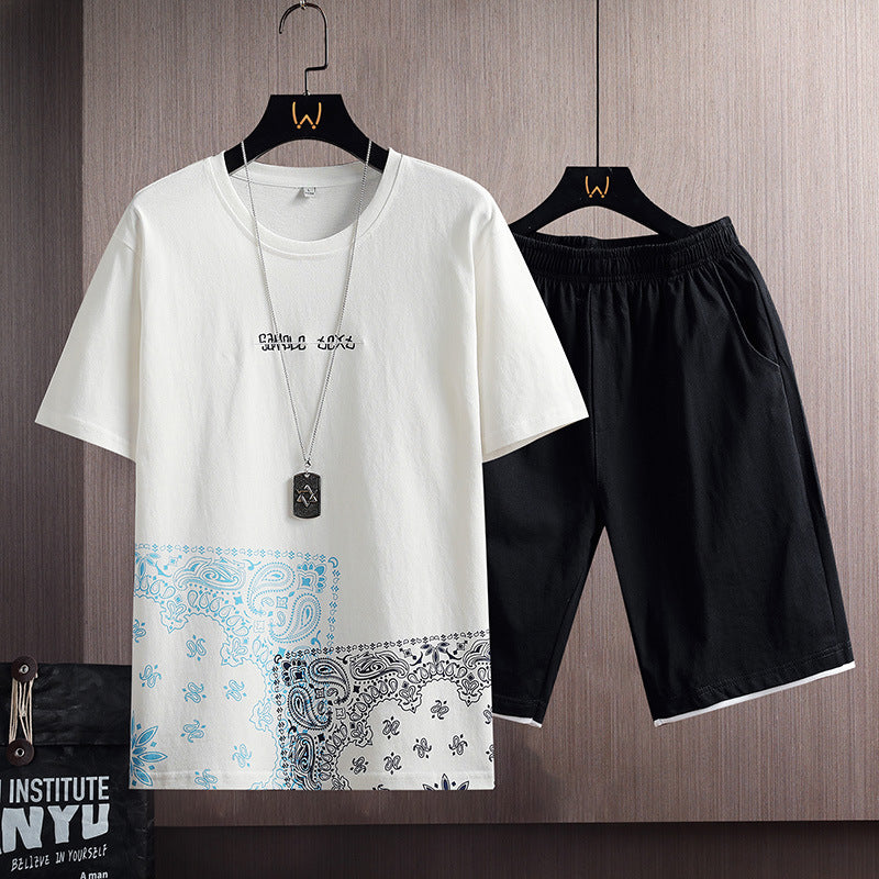 Sports Suit for Men - Men's Summer Cotton Short Sleeve T-Shirt Shorts Men's
